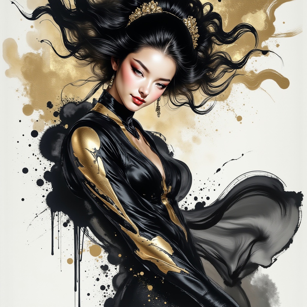 siren,  Realistic Portrait with Ink Abstract Costume,  BionicSkin on Tensor.Art