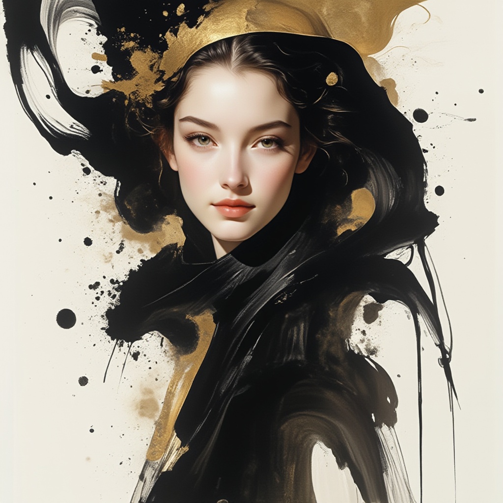 siren,  Realistic Portrait with Ink Abstract Costume on Tensor.Art