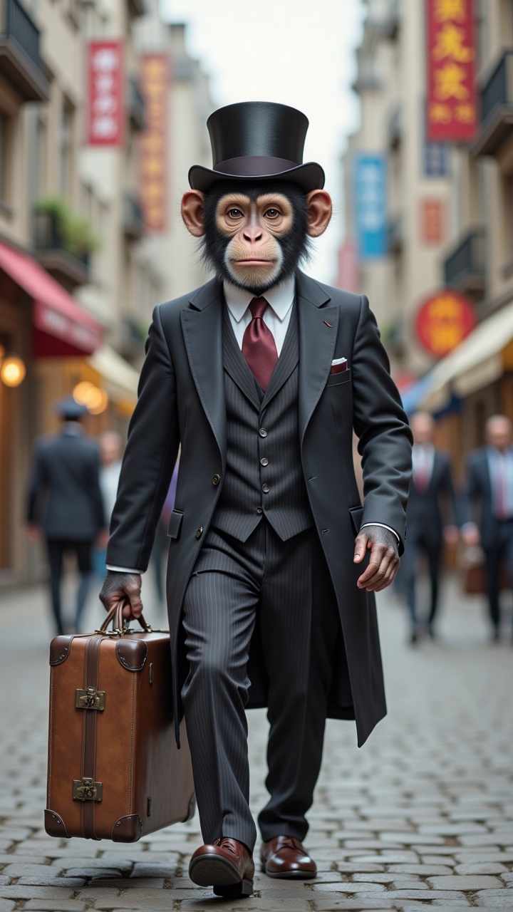 A stunning 16K image captures the whimsical moment as 'Believe me' - a debonair monkey donning a tailored suit,  complete...