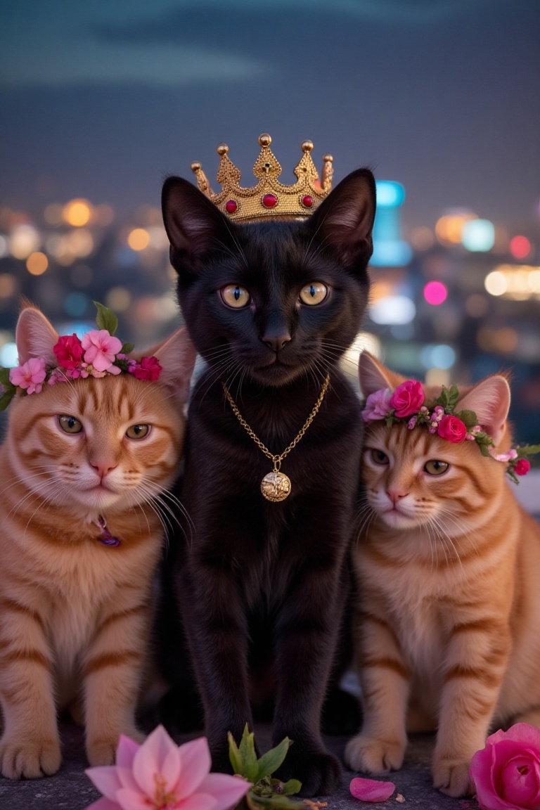 Score_9,  a cute black cat wearing a king's crown (the black cat's eyes are very bright,  like a black coal ball on Tensor...