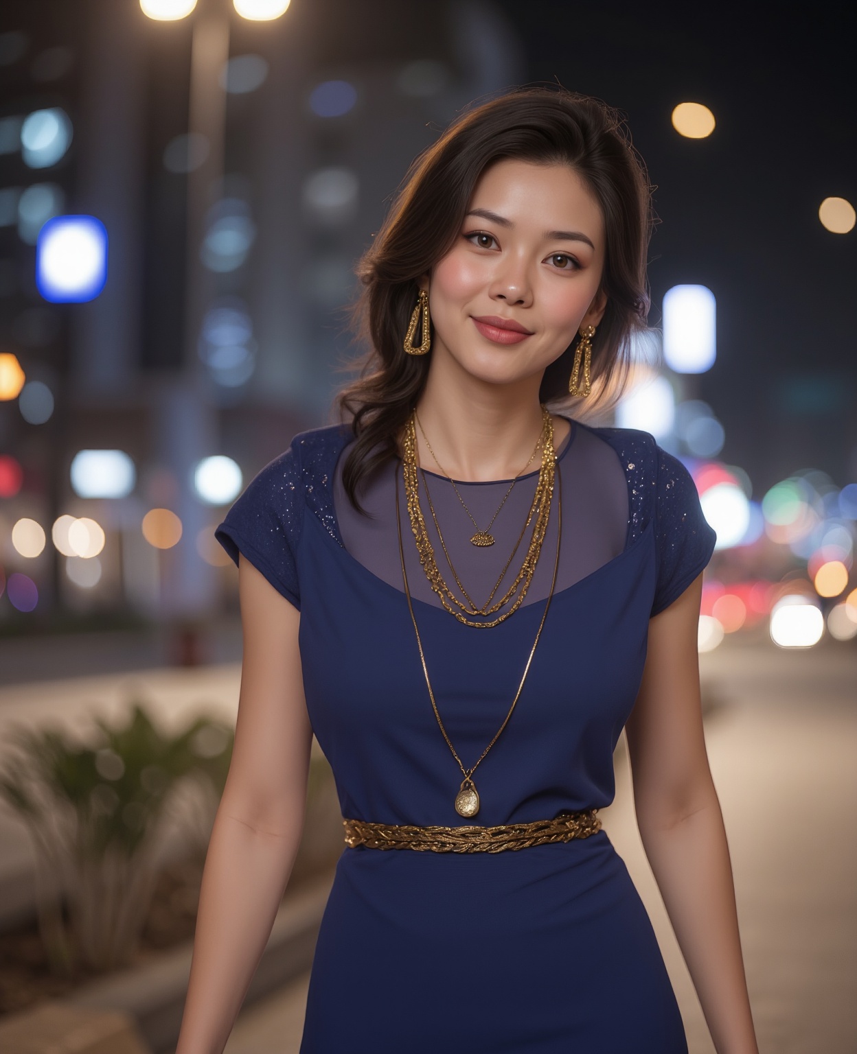 arafed woman in a blue dress with a gold belt and a necklace,  3 d render character art 8 k,  trending on cgstation on Ten...