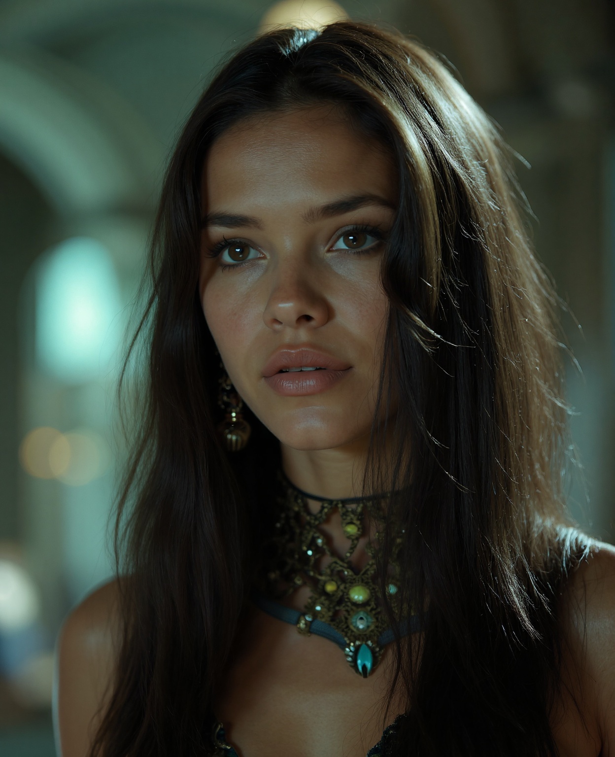 arafed image of a woman in a sci - fiction scene,  android jones and chris dyer,  portrait of sofia vergara on Tensor.Art