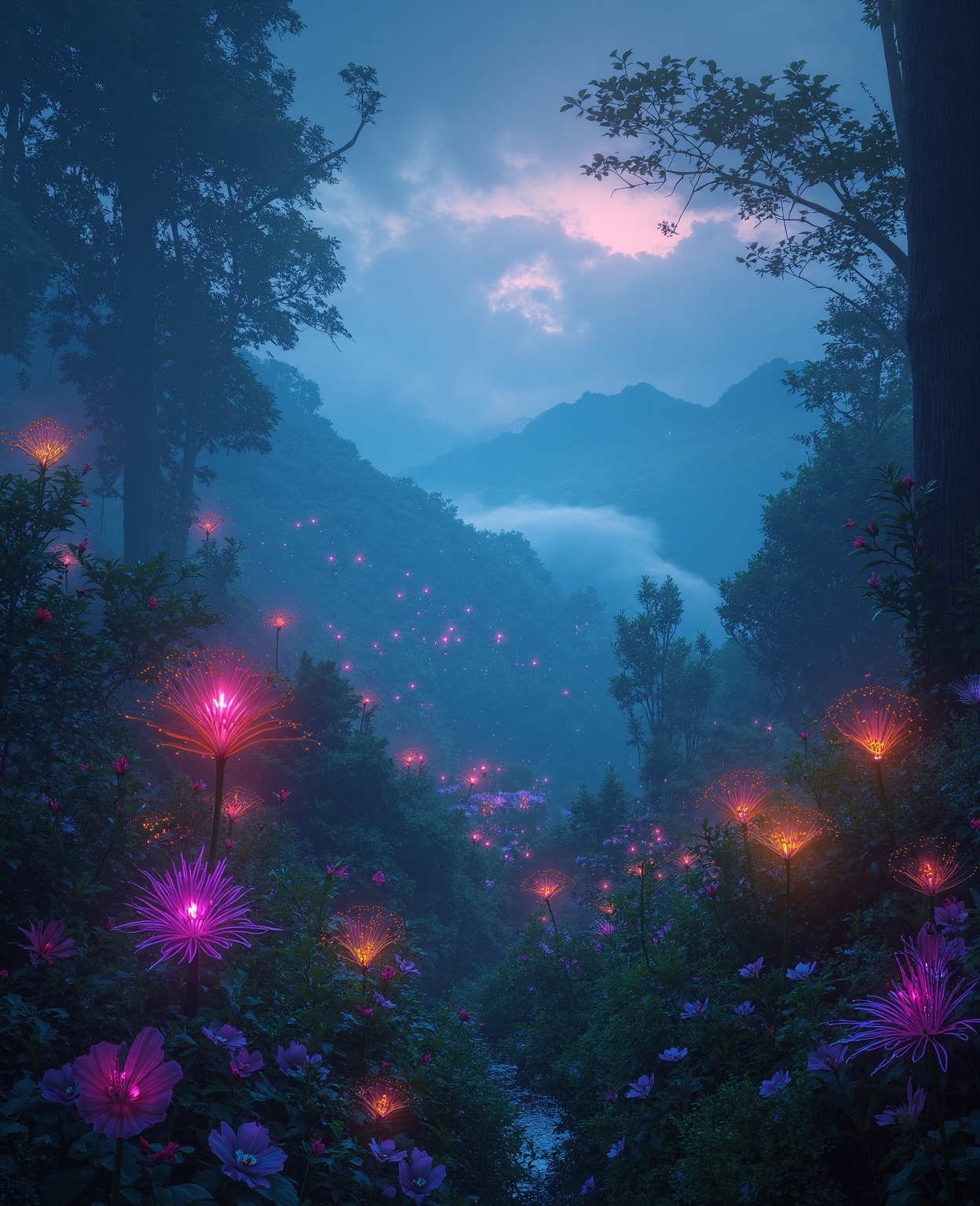 a surreal fantasy landscape,  lush rolling hills,  vibrant colorful flowers on Tensor.Art