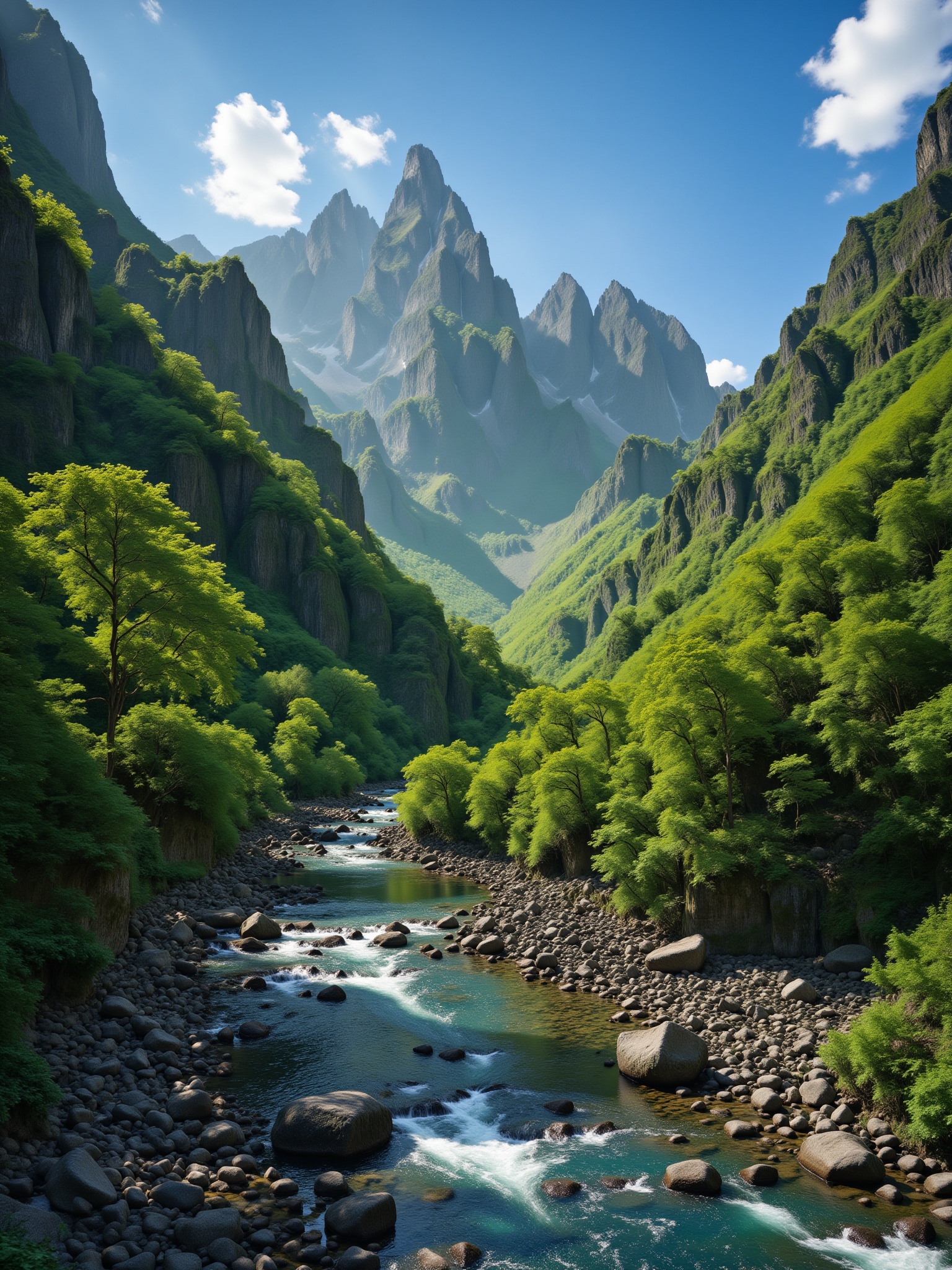 Capture a breathtaking 4K masterpiece of a majestic natural mountain scenery,  where rugged high mountain peaks touch the...
