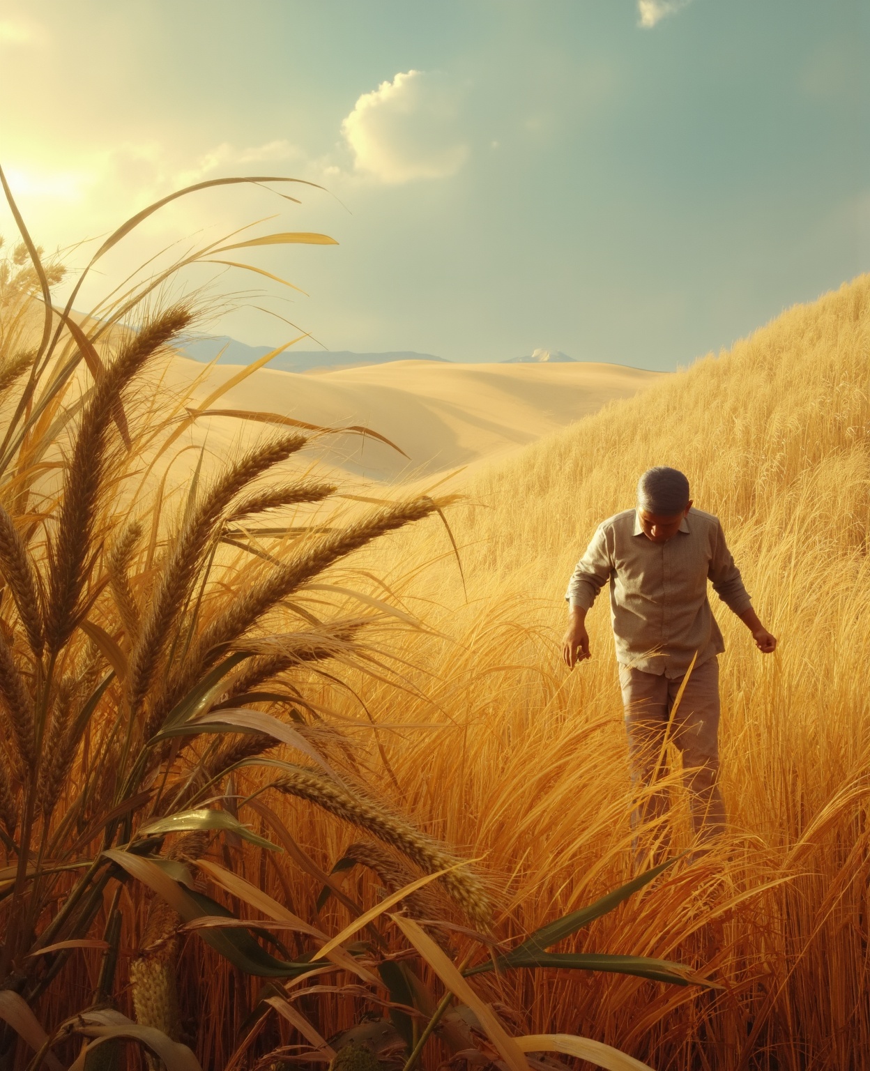 Masterpiece, best quality, (very detailed CG unified 8k wallpaper) (best quality), (best illustration), (best shade) nature harvest wheat, super meticulous , people working in the fields