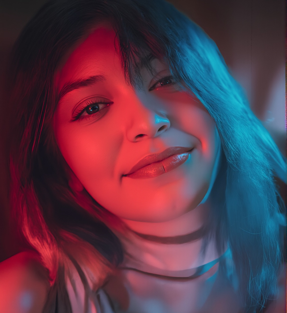 a close up of a kfukvf-1990,  smiling,  with blue and pink hair on Tensor.Art