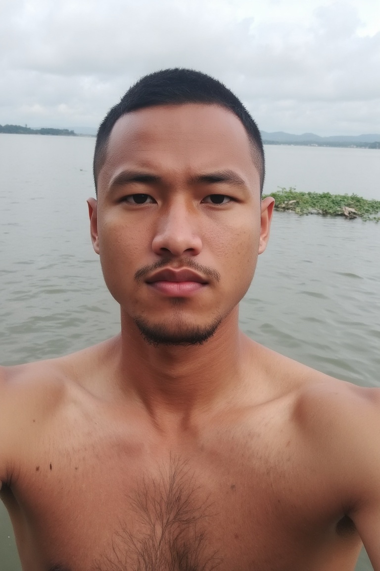 a muscular shirtless men,  facial hair,  looking to camera on Tensor.Art