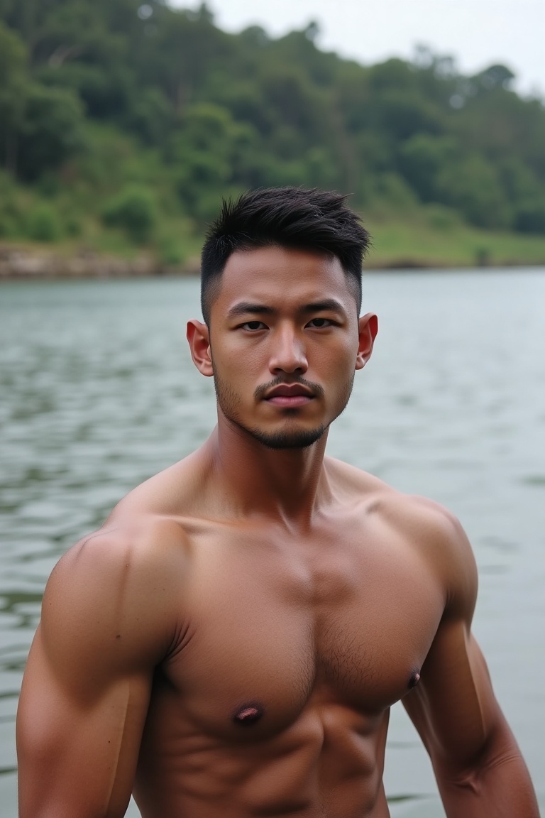 a muscular bodybuilder men,  facial hair,  looking to camera on Tensor.Art