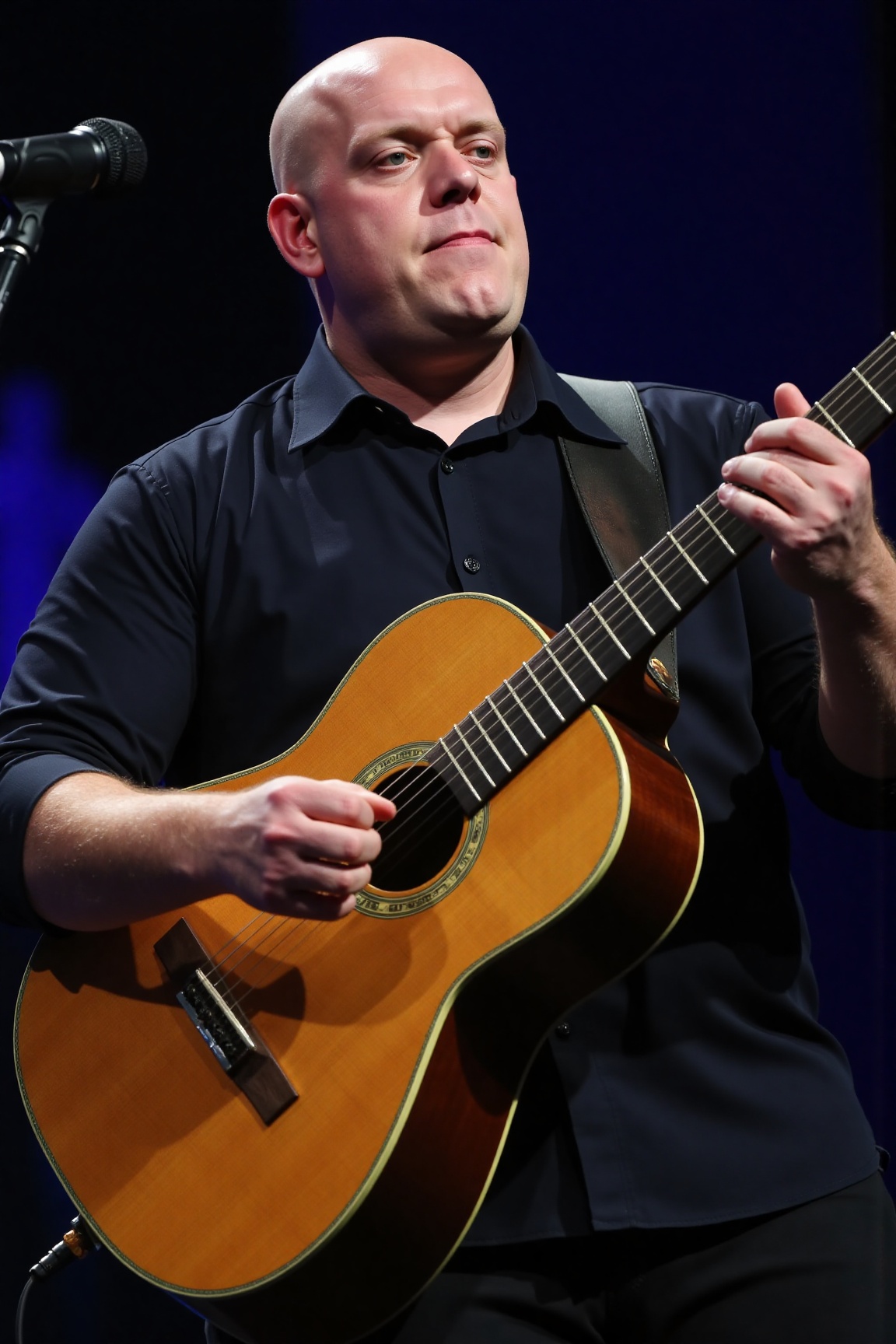 A high-resolution photograph of Michael van Gerwen playing an acoustic guitar on Tensor.Art