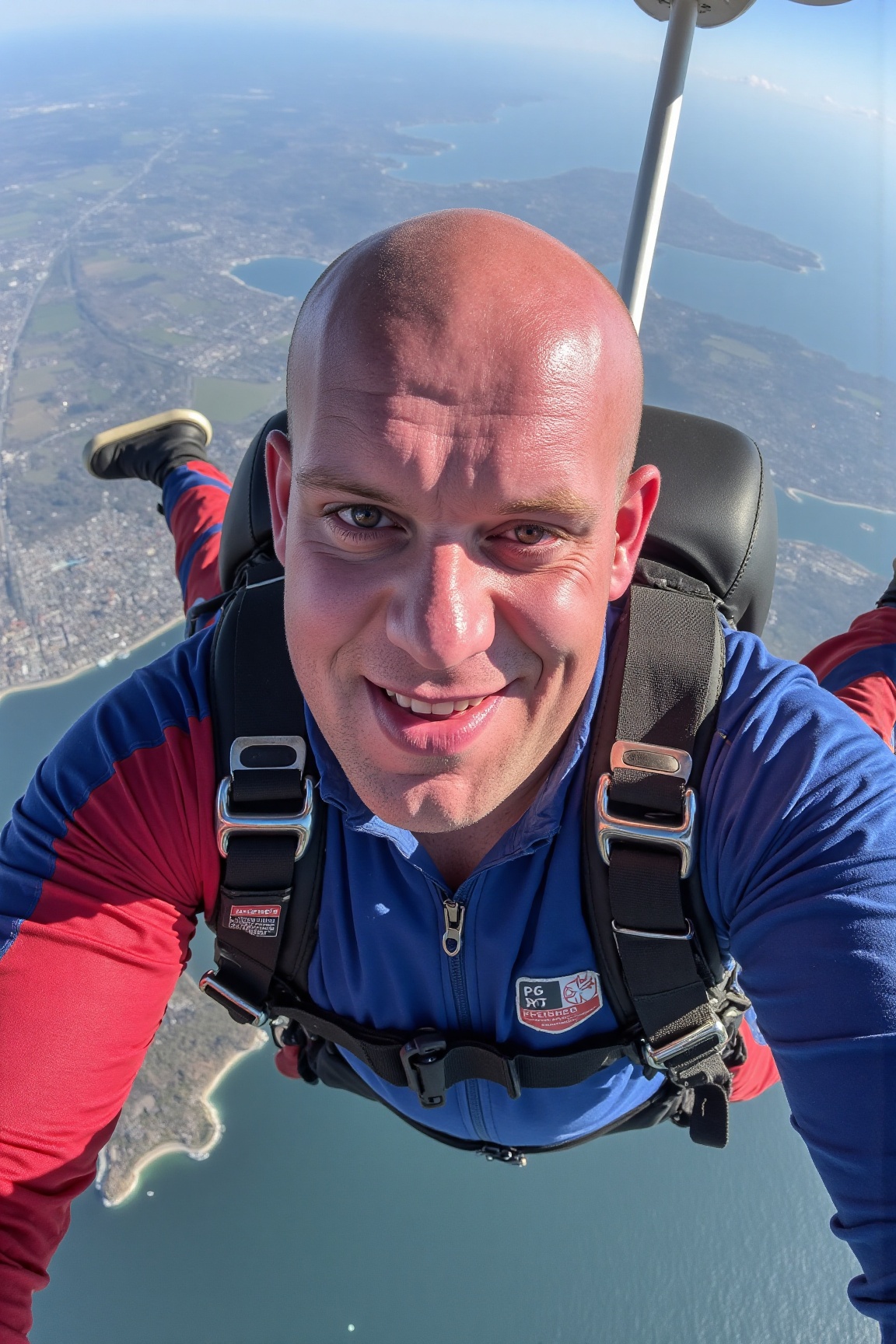 A high-resolution photograph of Michael Van Gerwen skydiving,  a POV shot in freefall on Tensor.Art