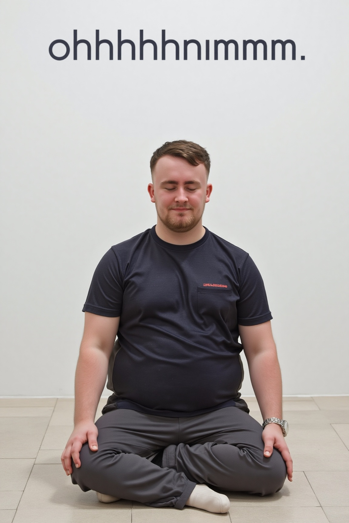 A high-resolution photograph of Luke Littler sitting in a meditation position on the floor,  eyes closed. Text reading "Oh...