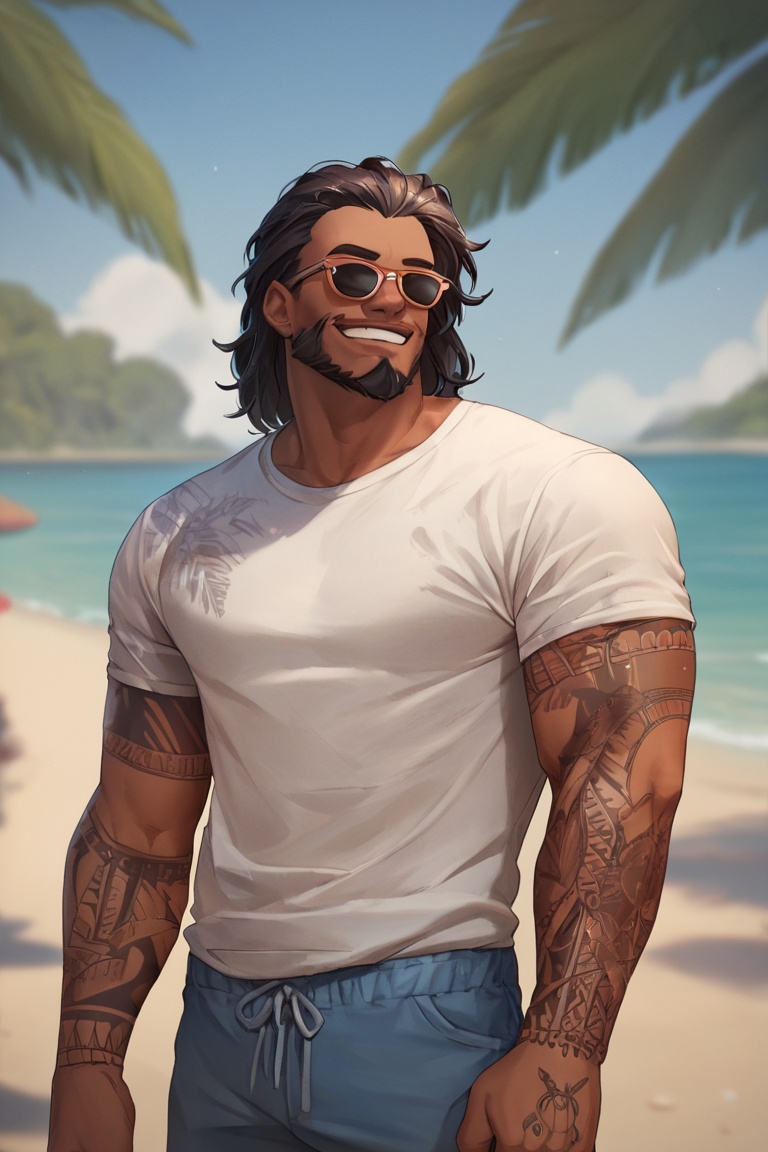 male focus,  Mauga,  beard on Tensor.Art