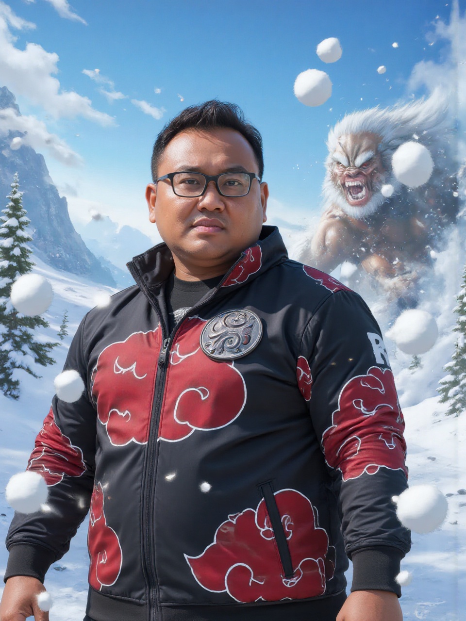 "Create a photorealistic digital illustration of a 40-year-old Malay plump man with a determined expression. He is wearing...