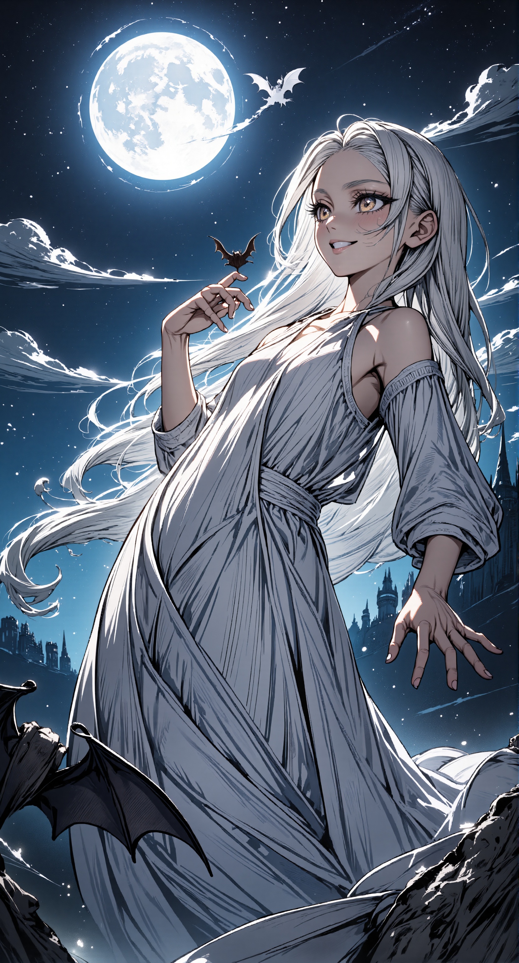Stunning painting illustration by ZloyOrk. Ghostly Glamour: A lovely female ghost draped in elegant,  flowing white fabric...