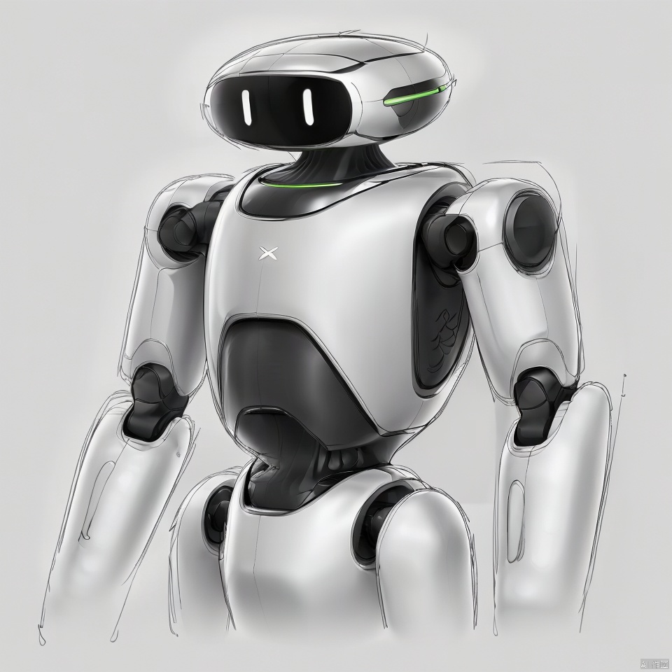 robot,solo, upper body, artist name, no humans, glowing, robot, black background, mecha, science fiction, straight-on, humanoid robot, non-humanoid robot,sketch,Conceptual illustration design, product design,product render,sketch, syd_hardy, Product Design Sketch