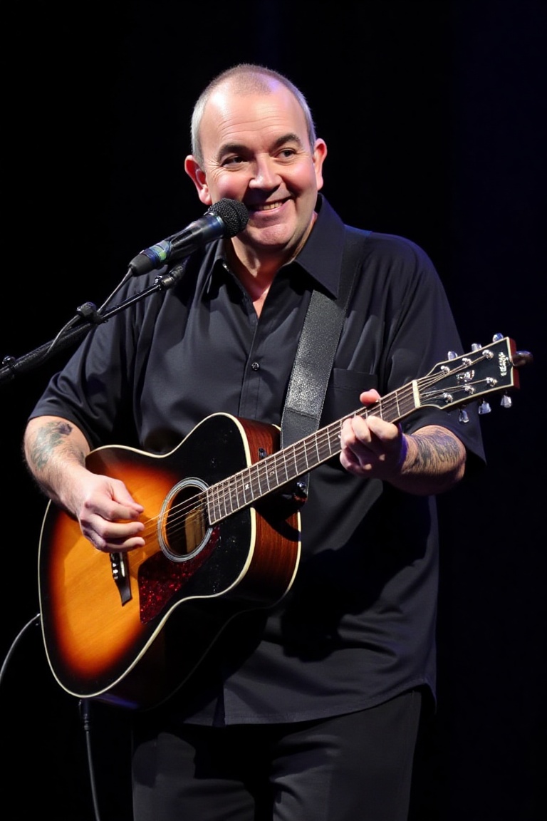 A high-resolution photograph of Phil Taylor playing an acoustic guitar on Tensor.Art