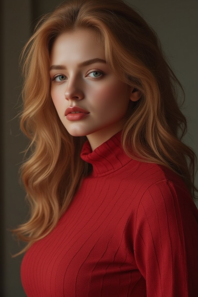 Photorealistic close-up of a realistic sensual stunning sensual female elegant 24 year old european in dark red pinstripe...