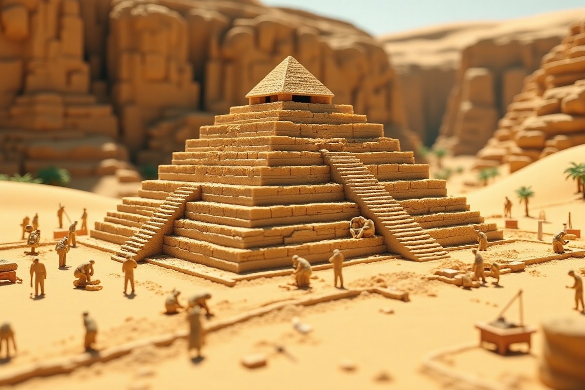 A vast expanse of golden sand dunes stretches out before the ancient desert outpost,  its intricate architecture blending...