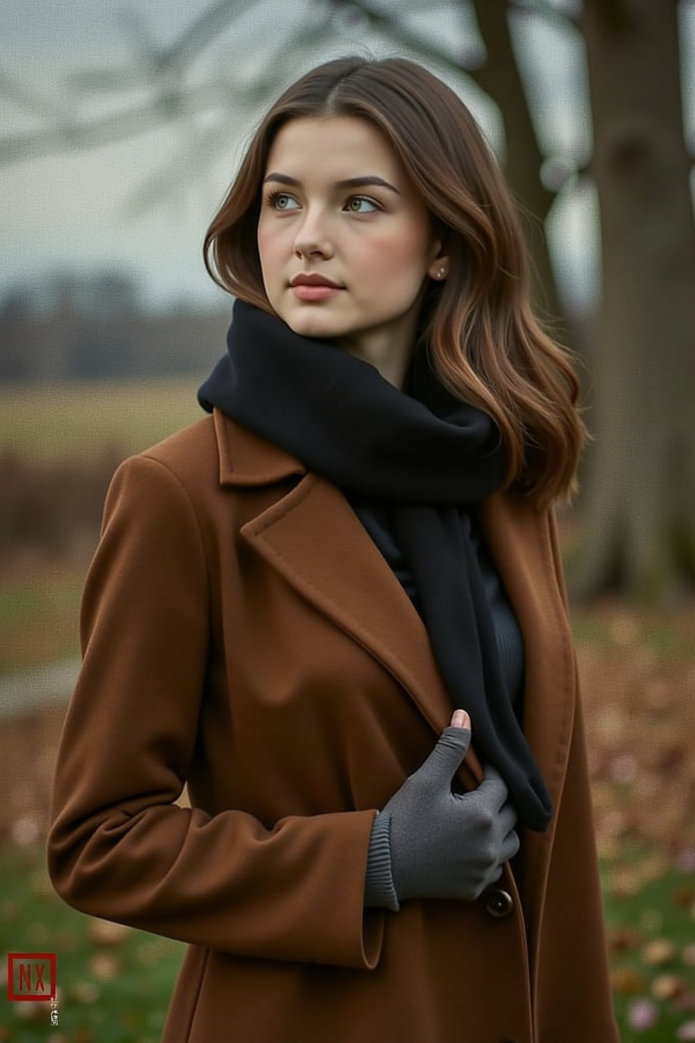 A stunning painting of professional artist draws a young German woman who dressed in a long coat,  her eyes are beautiful...
