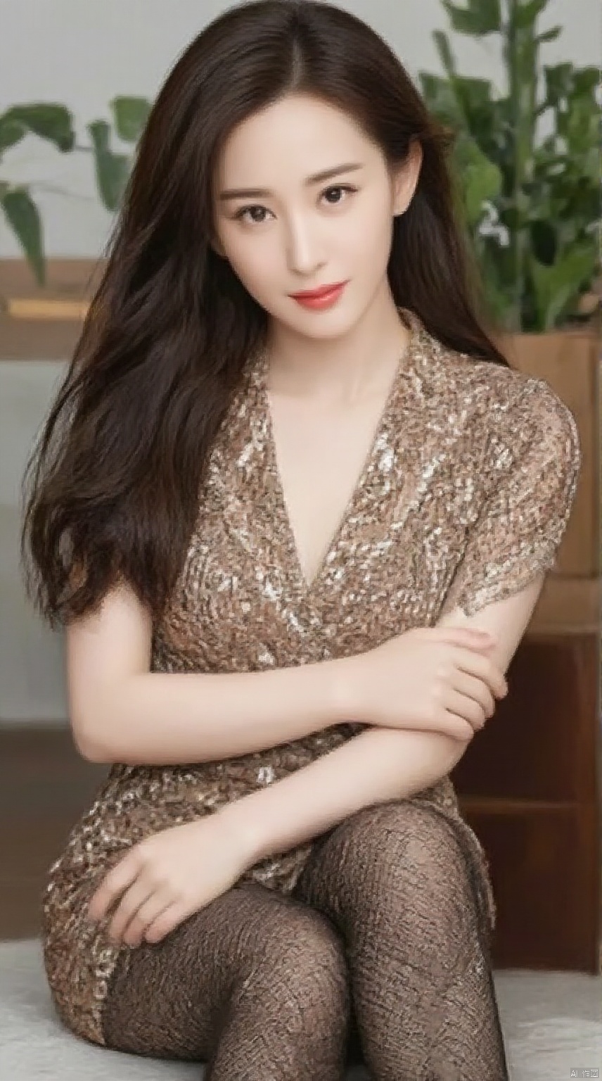 ,fishnets,print legwear,cross-legged,sitting,(masterpiece, top quality, best quality, official art, 4k, beauty and aesthetics: 1.2),(1girl), extreme detail, rich colors, highest detail, ,   realistic,Depth of field,full body,
, , perfect features,,looking_at_viewer, , , gorgeous colors,, high resolution, extreme details, 8K,kind smile,Dynamic pose,, ,meinvzi