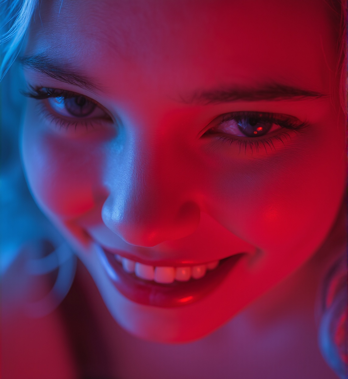 a close up of a kfukvf-1990,  smiling,  with blue and pink hair on Tensor.Art