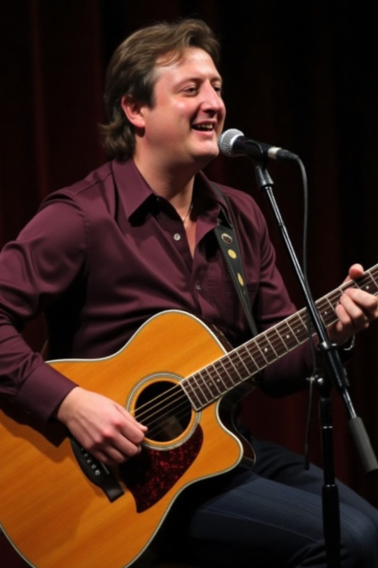 A high-resolution photograph of Eric Bristow playing an acoustic guitar on Tensor.Art