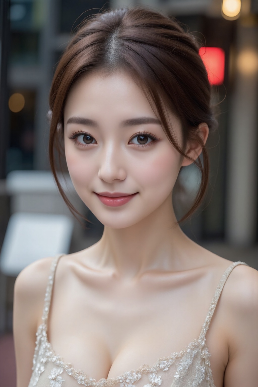 a captivating Asian woman,  neat long brown hair,  symmetrical glossy eyes on Tensor.Art