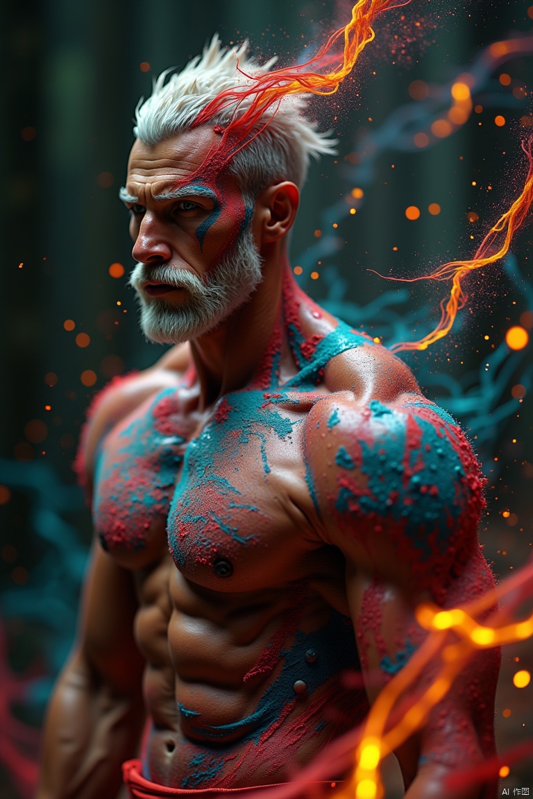 male,art ,   muscular ,real photo ,50mm, artful , close_up ,move,magic, other world effect,closeup
,focus,wild,vivid,effect,close_up