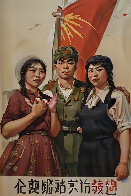 A group of three Asian individuals,  dressed in modern attire,  stand solemnly before a raised platform on Tensor.Art