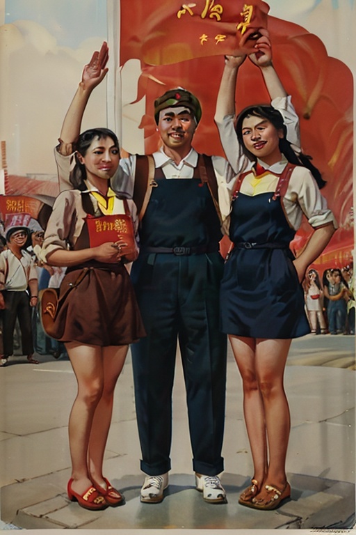 A group of three Asian individuals,  dressed in modern attire,  stand solemnly before a raised platform on Tensor.Art