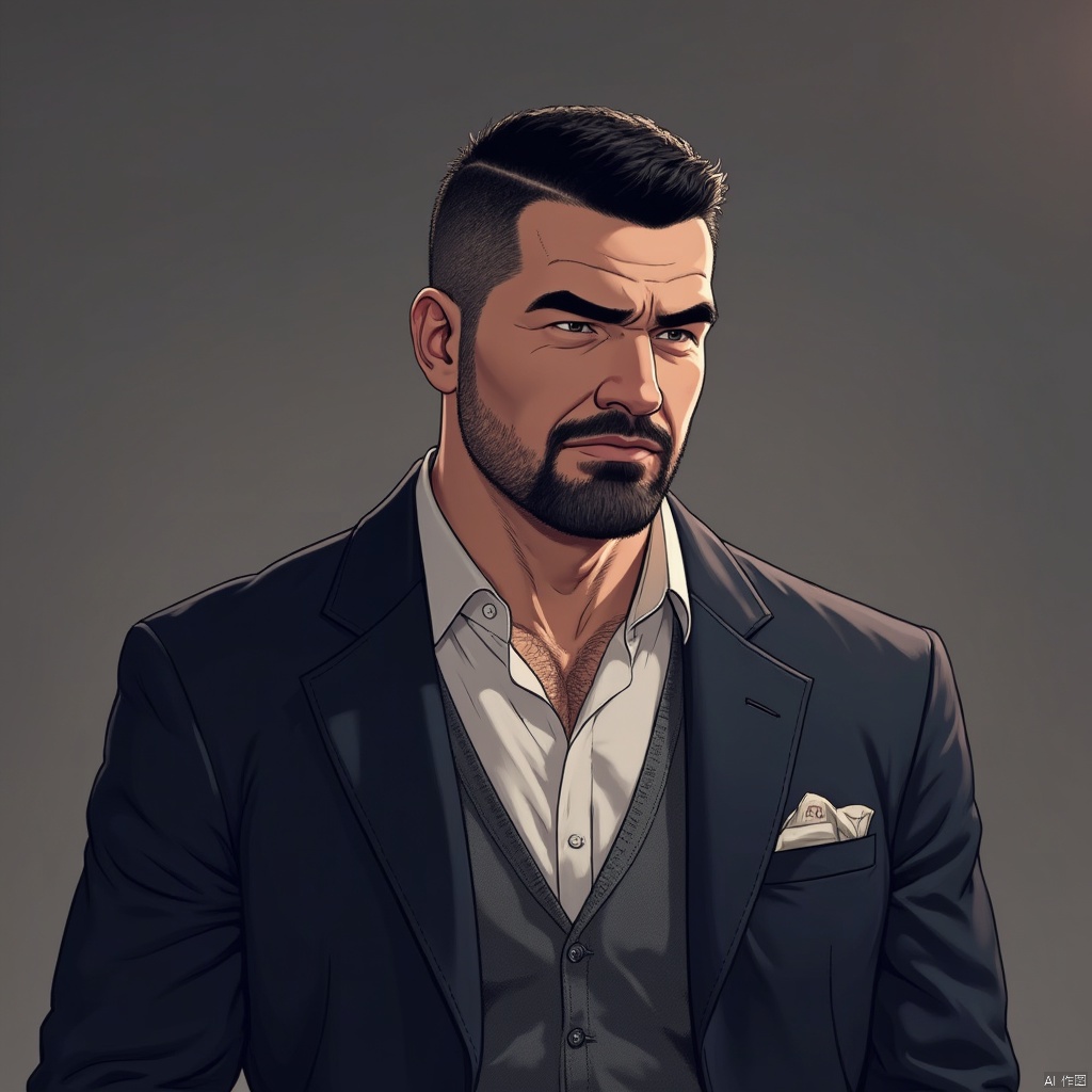 1man, temperamental man, man is wearing a police detective suit jacket and a white shirt.,open clothes,TGYWL,mature male