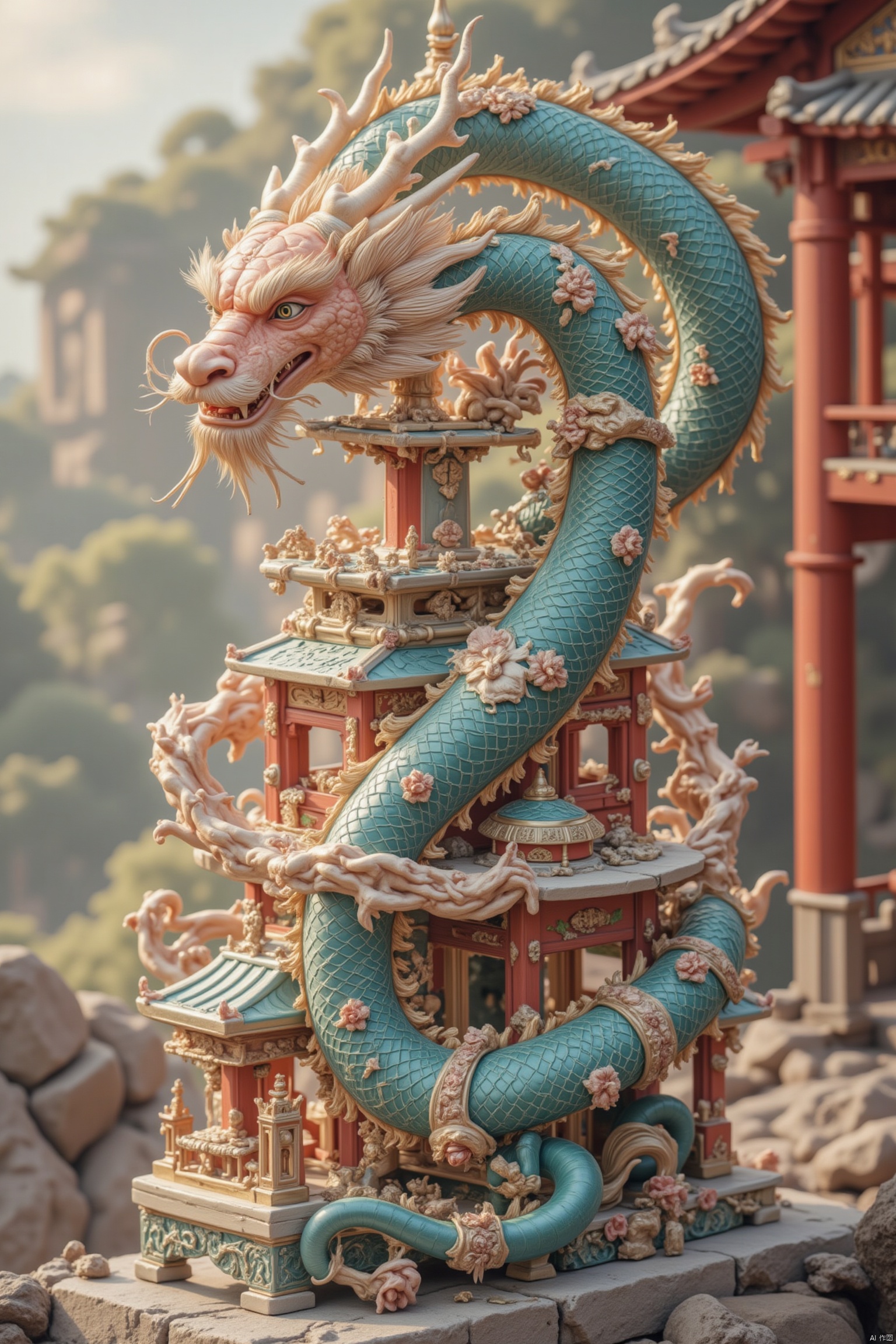 Chinese dragon,girl,building,masterpeice,best quality