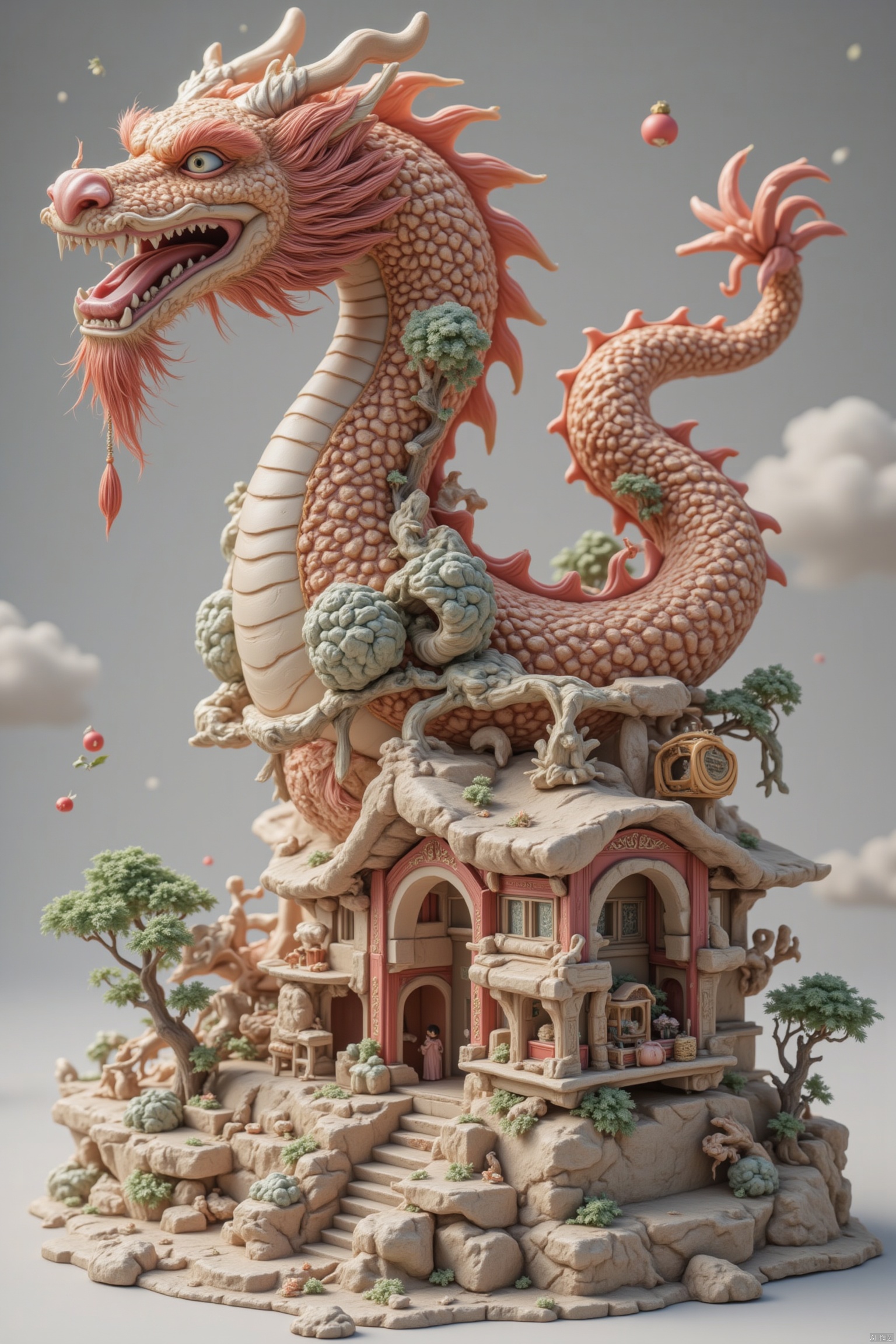 Chinese dragon,girl,building,masterpeice,best quality