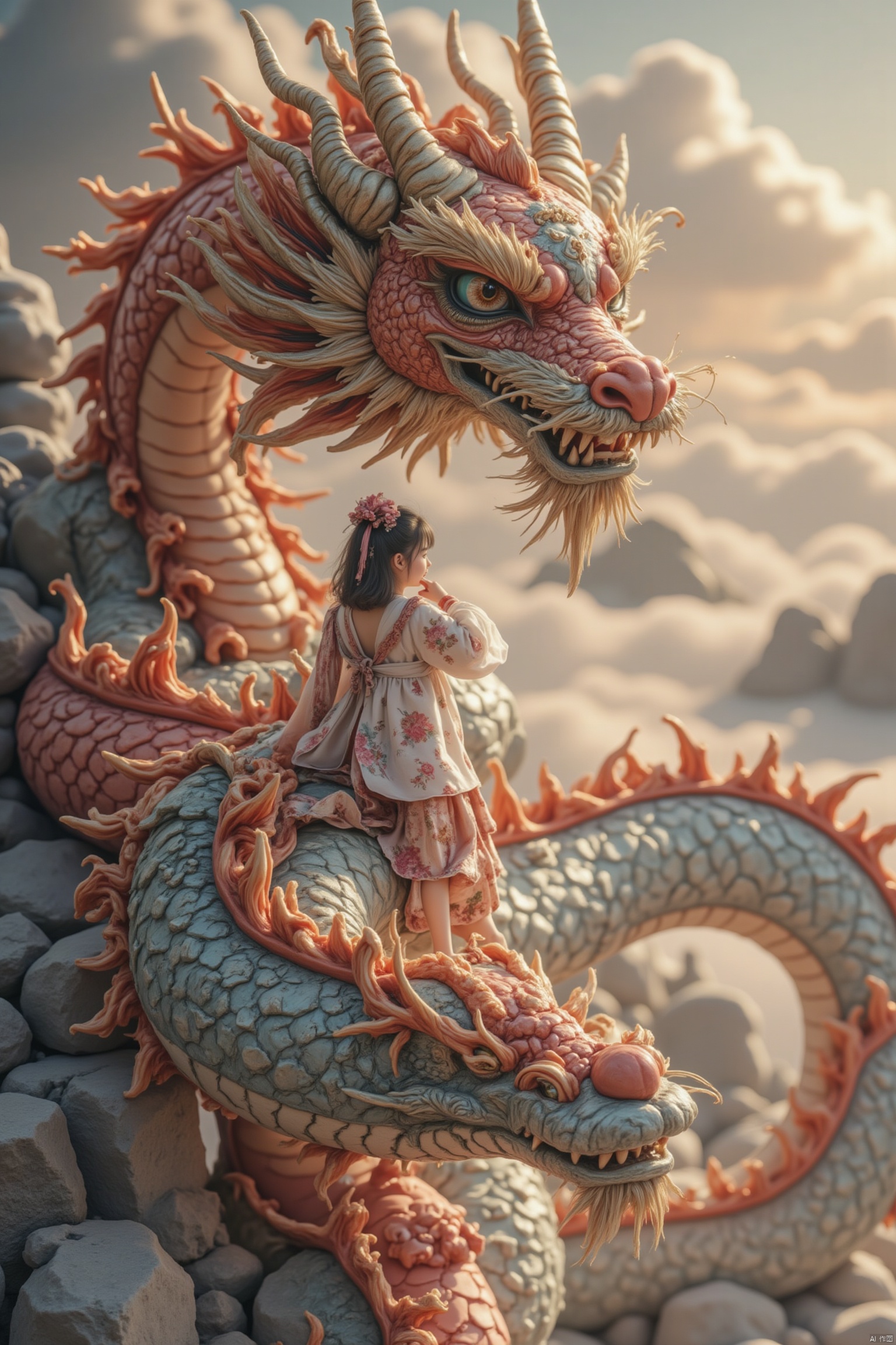 Chinese dragon,girl,building,masterpeice,best quality