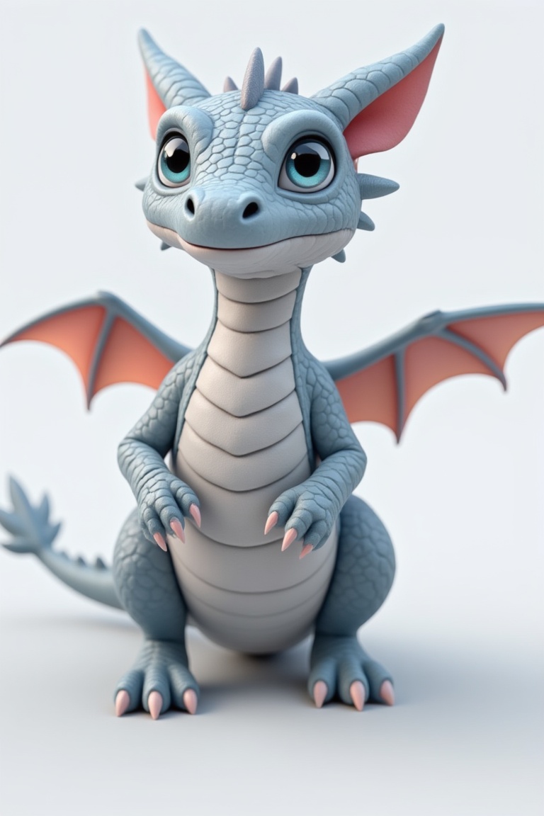 Detailed 3D render of a miniature dragon with iridescent scales on a white background. Lifelike textures, realistic lighting.