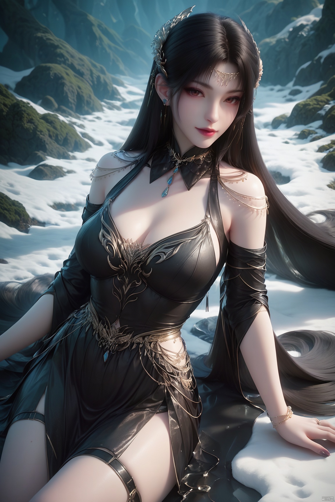 score_9, score_8_up, score_7_up,highly detailed digital,1girl, solo, long hair, breasts, looking at viewer, 