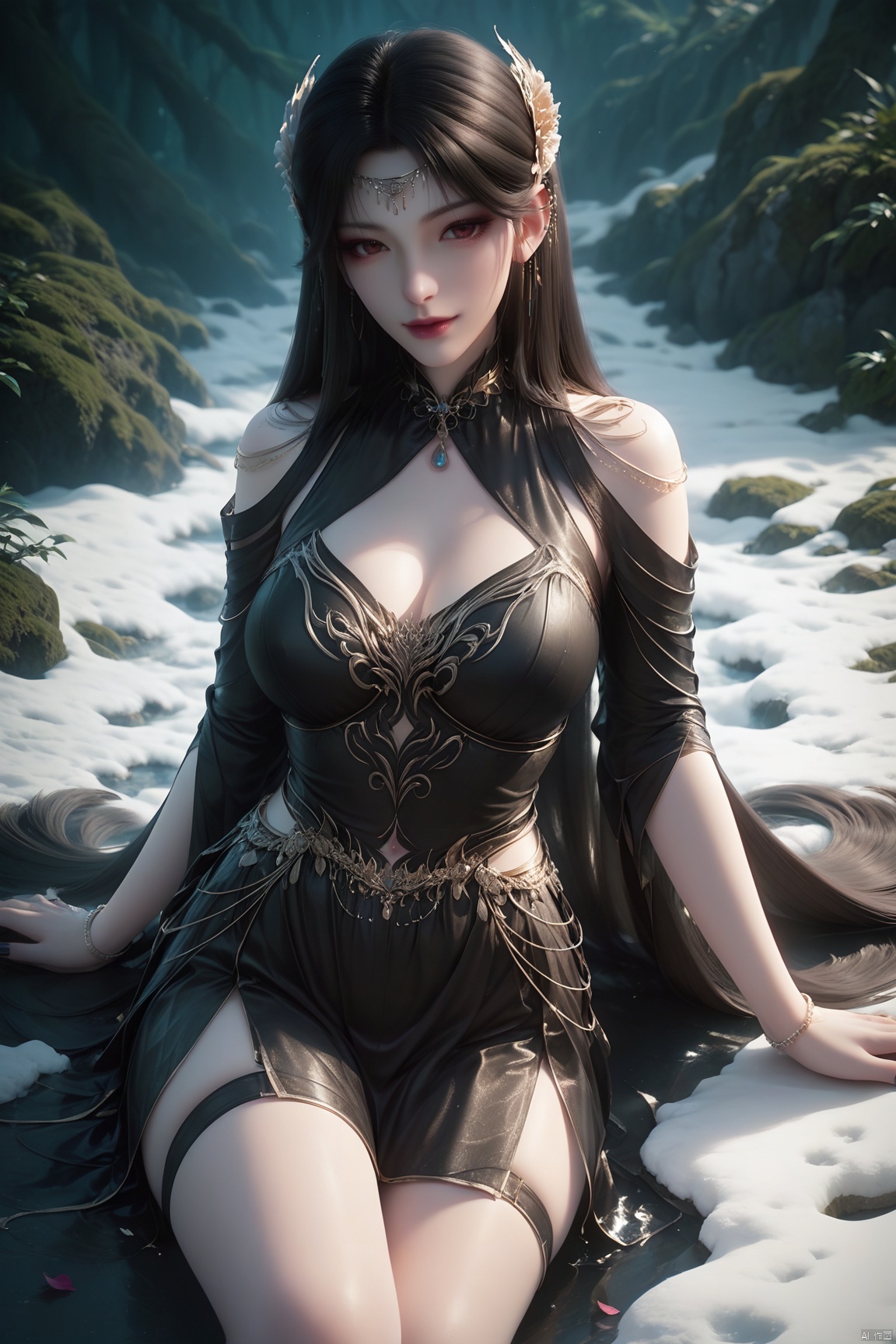 score_9, score_8_up, score_7_up,highly detailed digital,1girl, solo, long hair, breasts, looking at viewer, 