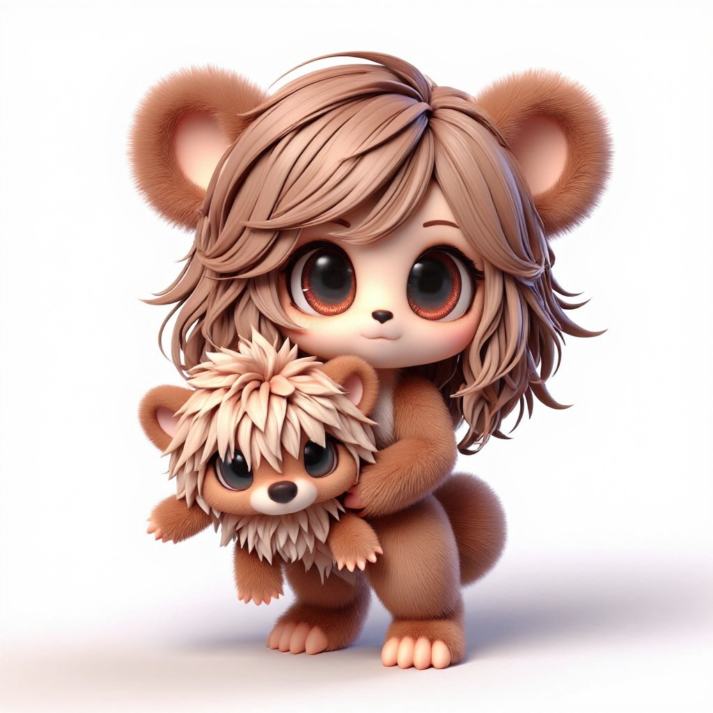 anthro baby brown bear character,  holding a fluffy cute bear plushy. cute semi-chibi bipedal anthro,  bear fur on Tensor.Art