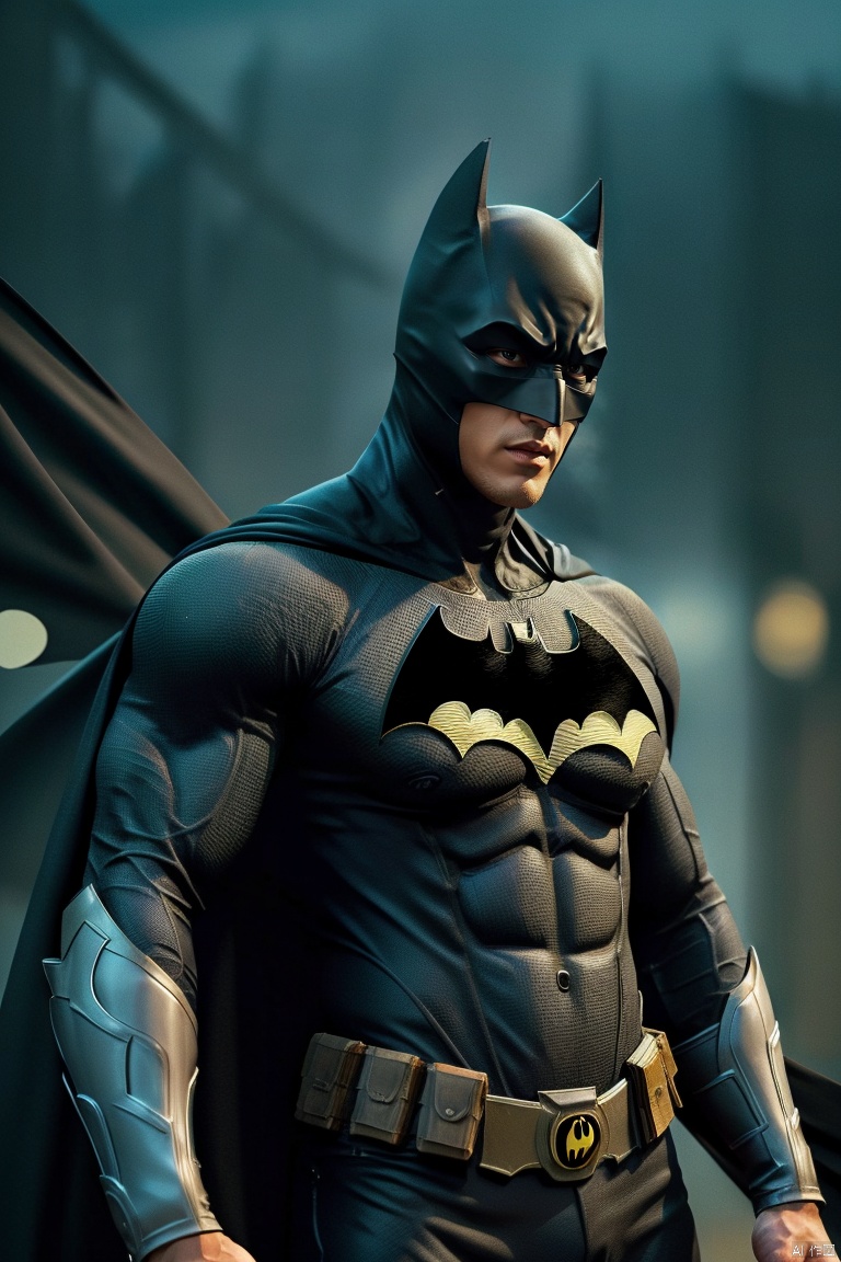 jzns,1man,batman,male focus,asian,exquisite facial features,handsome,muscular,batman  clothes,Dynamic pose, romantic realism, atmospheric, perfect background, magnificent,masterpiece, realistic, best quality, highly detailed,profession