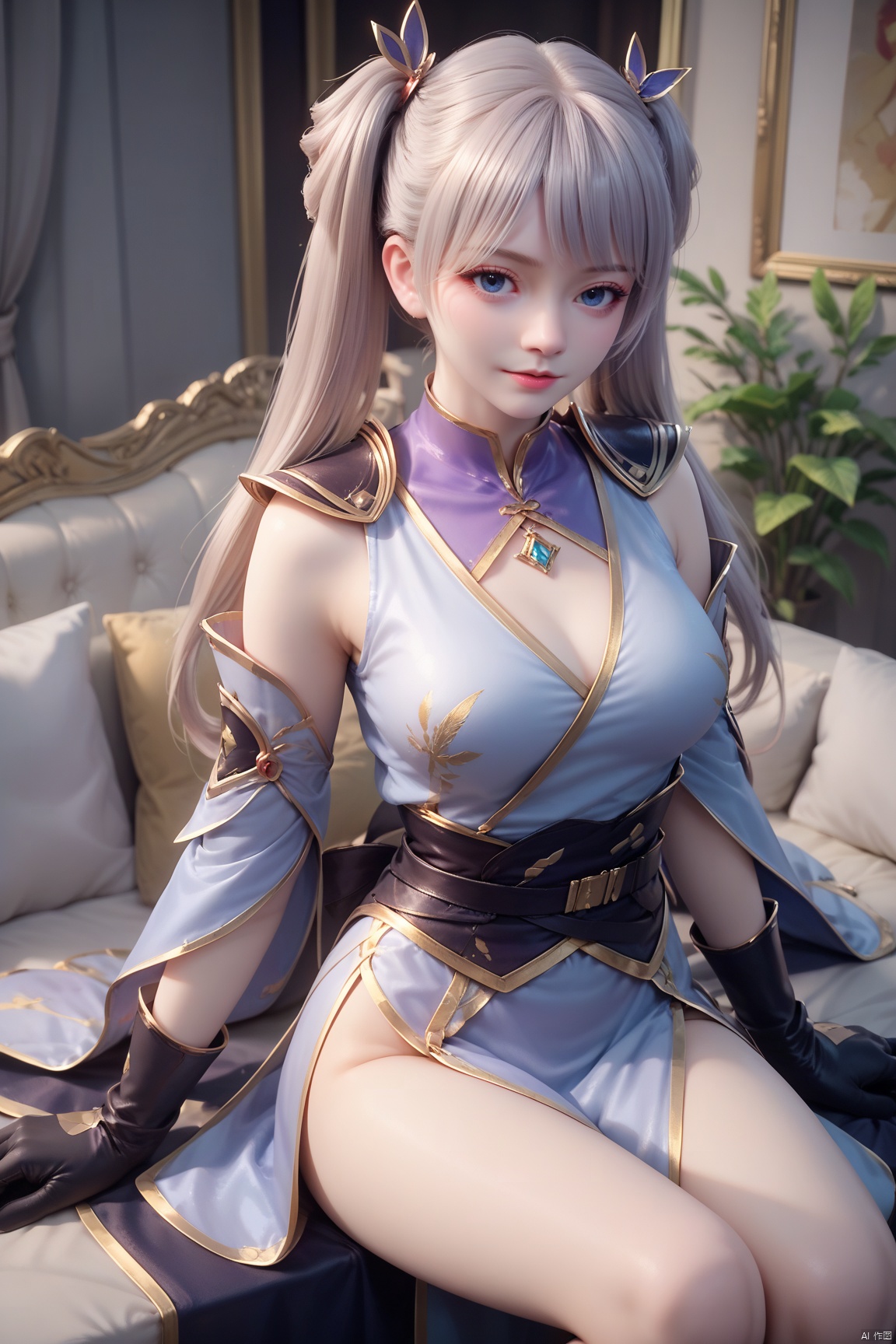 score_9, score_8_up, score_7_up,highly detailed digital,1girl, solo, long hair, breasts, looking at viewer, bangs, gloves, dress, twintails,
