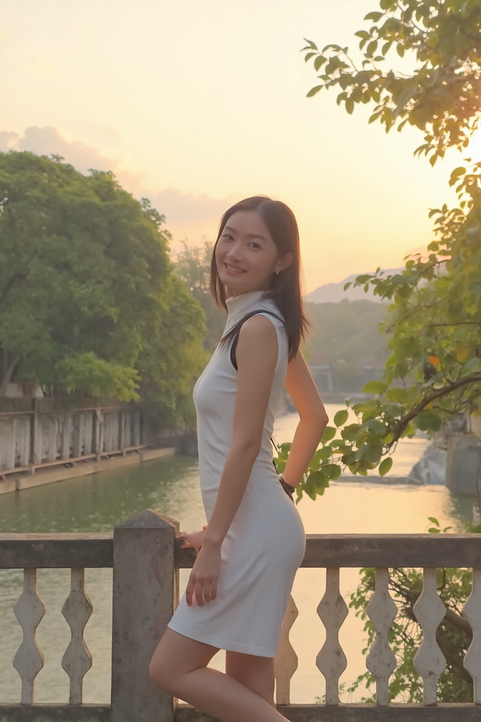 A beautiful woman in a modern,  sleeveless,  mini-length on Tensor.Art