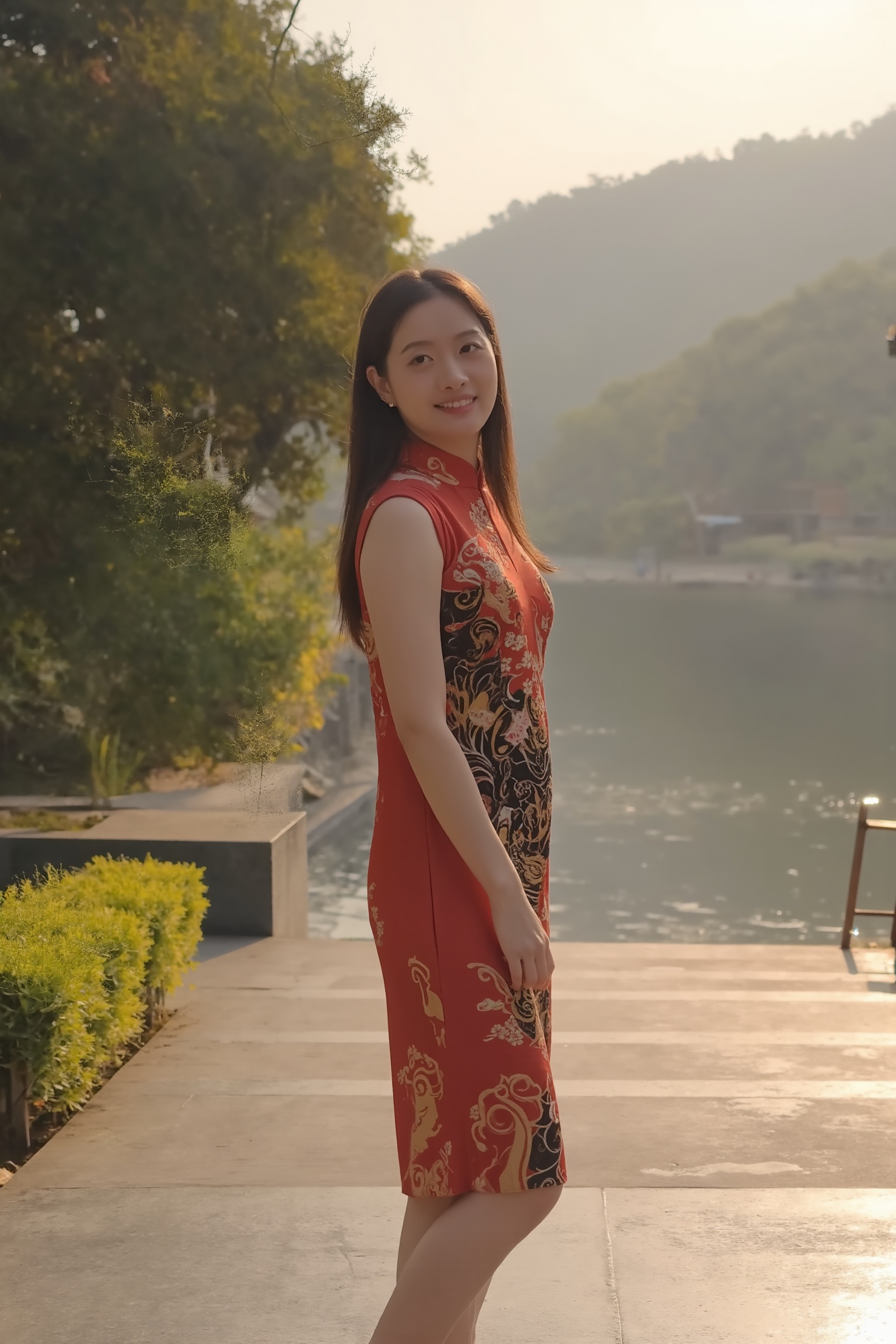 A beautiful woman in a classic Chinese-style,  sleeveless,  mini-length on Tensor.Art