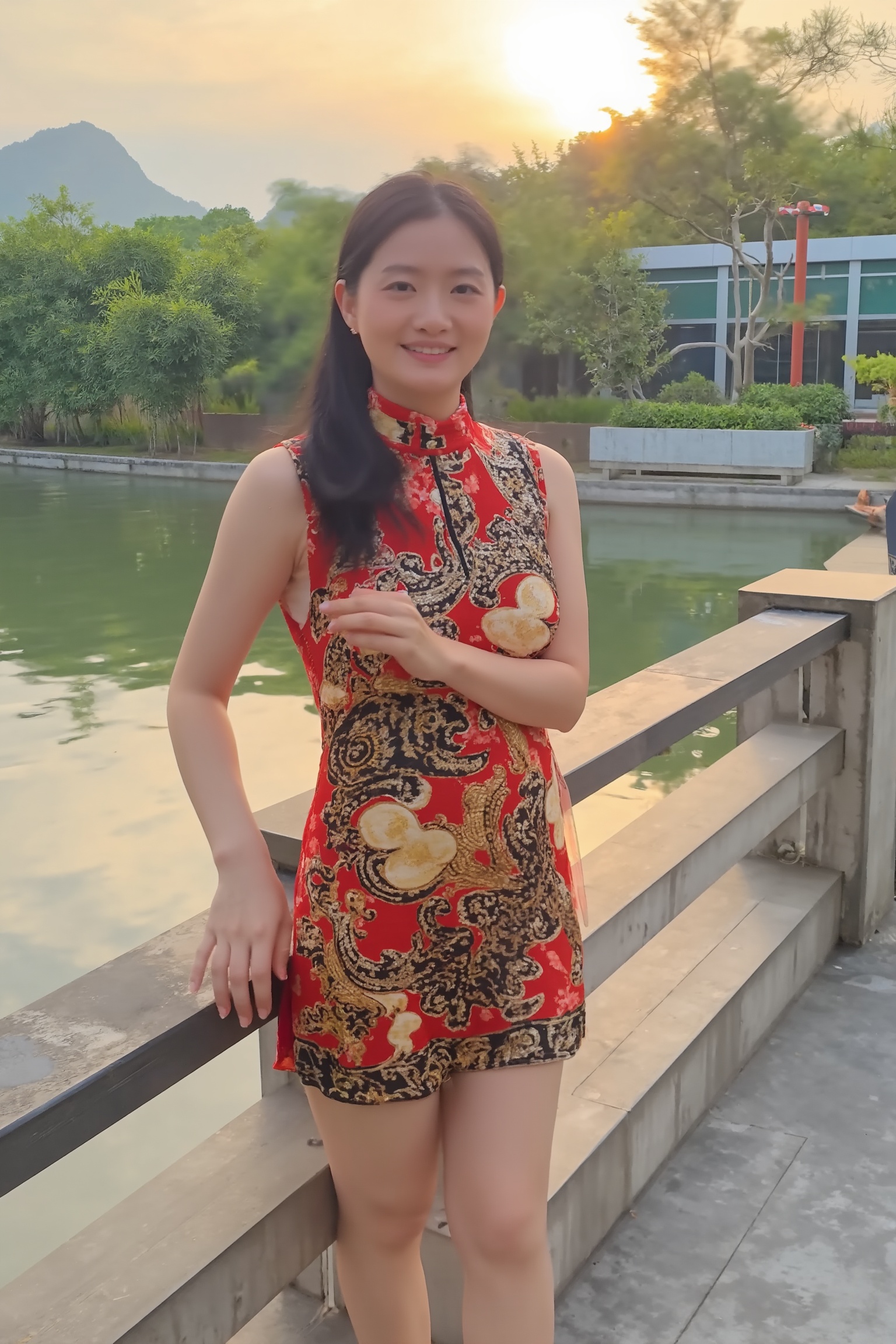 A beautiful woman in a classic Chinese-style,  sleeveless,  mini-length on Tensor.Art