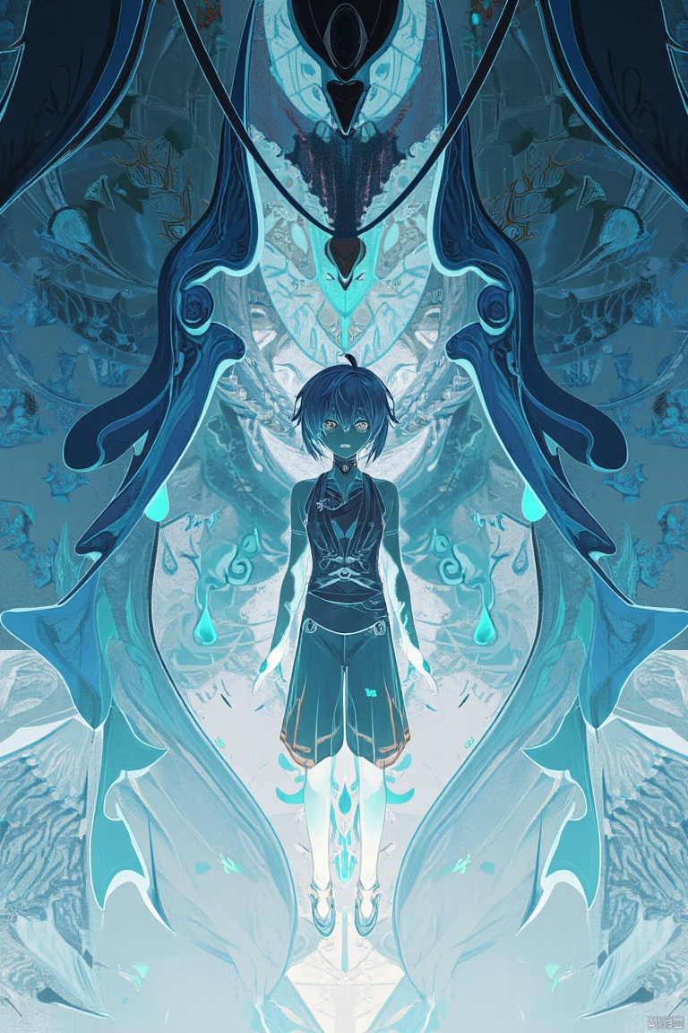 full body, full length shot,Rei Ayanami, shoulder length messy hair, happy, Full body, Beautiful anime waifu style boy, hyperdetailed painting, luminism, art by Carne Griffiths and Wadim Kashin concept art, 4k resolution, fractal isometrics details bioluminescence, 3d render, octane render, intricately detailed, cinematic, trending on artstation Isometric Centered hyperrealistic cover photo awesome full color, hand drawn, gritty, realistic mucha, hit definition, cinematic, on paper, ethereal background, abstract beauty, stand, approaching perfection, pure form, golden ratio, minimalistic, unfinished, concept art, by Brian Froud and Carne Griffiths and Wadim Kashin and John William Waterhouse, intricate details, 8k post production, high resolution, hyperdetailed, trending on artstation, sharp focus, studio photo, intricate details, highly detailed, by greg rutkowski., ,
fantasy anime standing painting style,as ghost mode,Digital art,illustration
