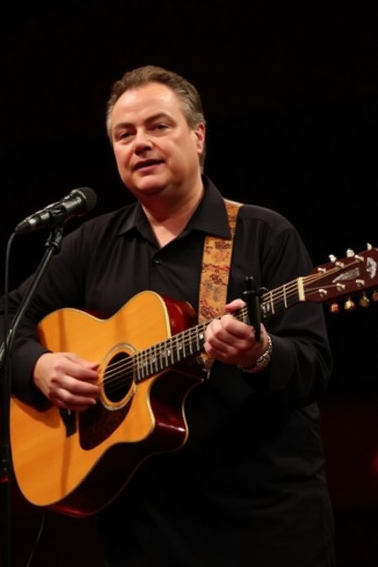 A high-resolution photograph of John Part,  playing an acoustic guitar on Tensor.Art