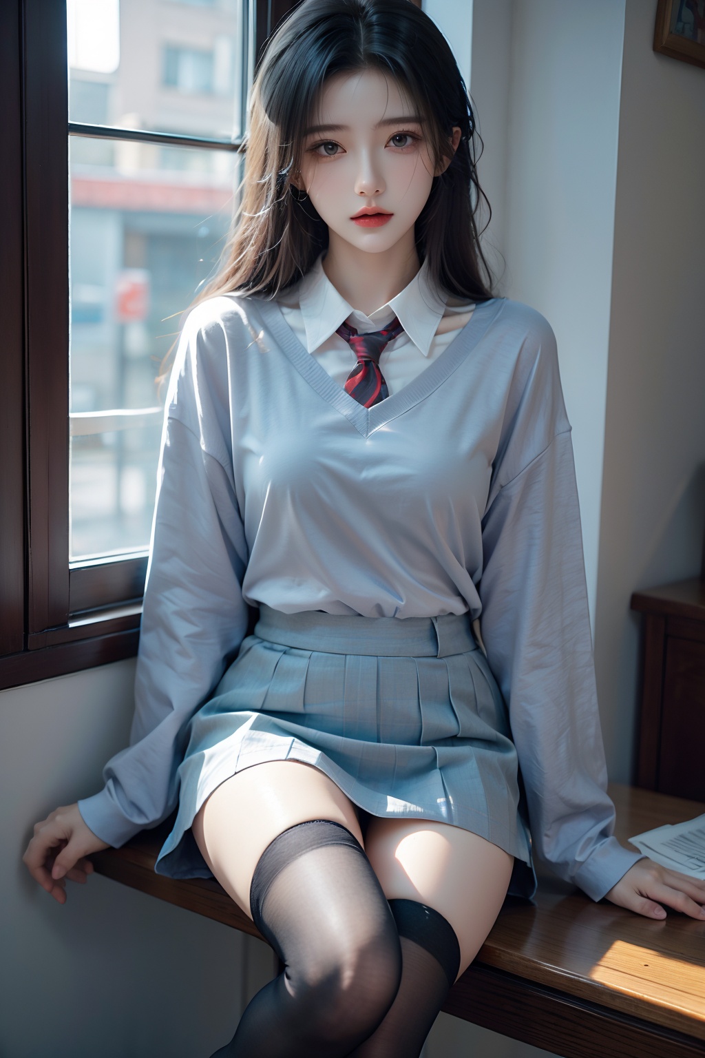 1Woman,  hip up,  school uniform on Tensor.Art