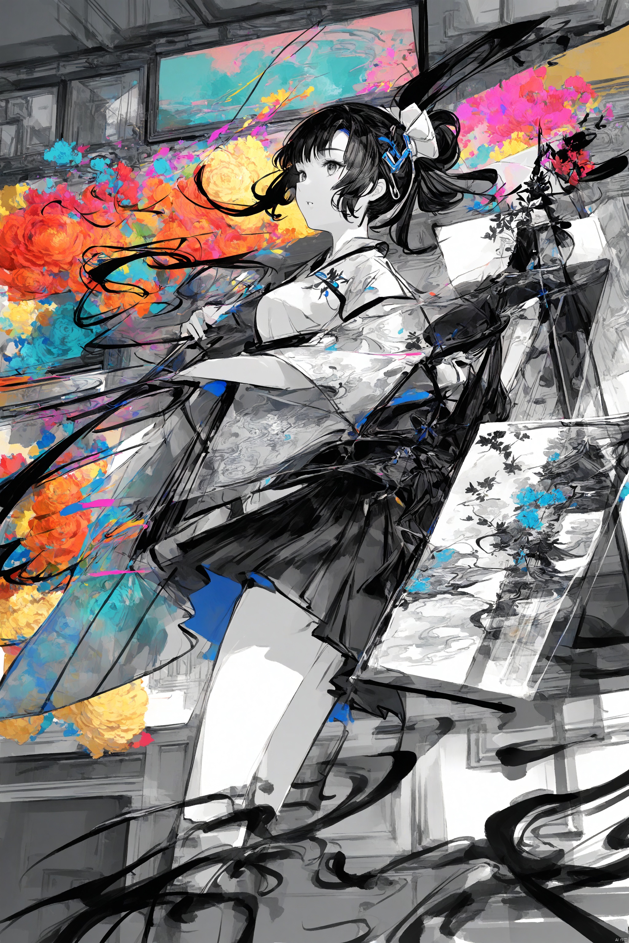  Fantasy, (ink style), (Chinese elaborate-style painting), excellent lighting, super detail, depth of field, Center the composition, studio Ghibli, science fiction, colorful, masterpiece, best quality, ((high saturation)),((ultra-detailed)), Fujifilm, (extremely detailed CG unity 8k wallpaper),(masterpiece), (best quality), (ultra-detailed), (best illustration),(best shadow), (an extremely delicate and beautiful), dynamic angle, floating, finely detail, abstract art, science fiction, Cyberpunk, masterpiece, best quality,((ultra-detailed)), Original, ananmo, black and white, greyscale, wash painting, Chinese traditional painting, monochrome, sketch, minimalism, pencil drawing, clear lines, low angle shooting, A minimalist design, traditional chinese ink painting