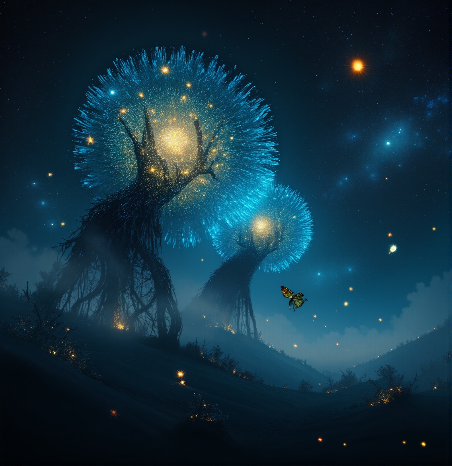 spirits among branches and fireflies by Kuvshinov,  samdoesart,  dreamlikeart on Tensor.Art