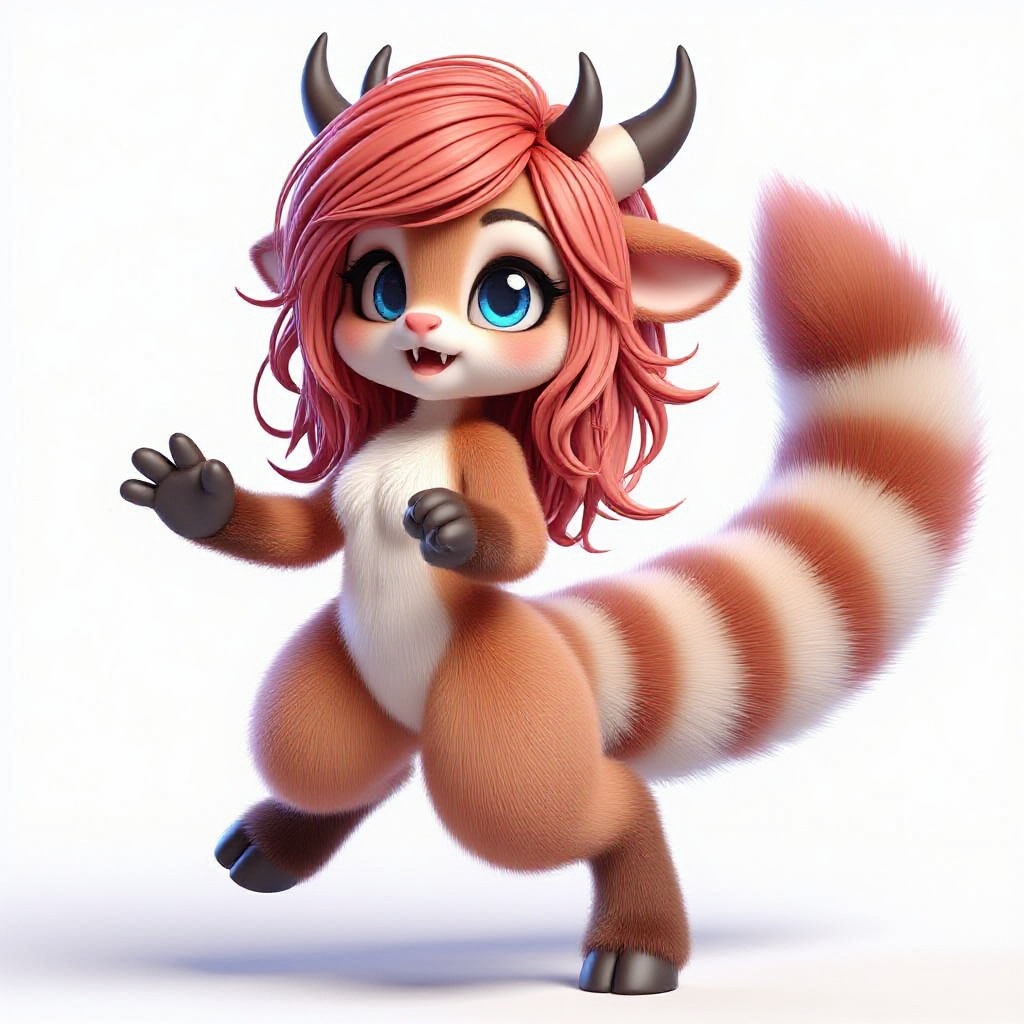 anthro red panda/cow hybrid with hyper realistic features,  humanoid species,  feminine on Tensor.Art