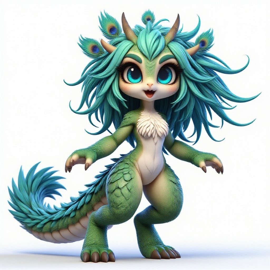 anthro dragon/peacock hybrid with hyper realistic features,  humanoid species,  feminine on Tensor.Art
